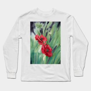 Watercolor summer poppies Long Sleeve T-Shirt